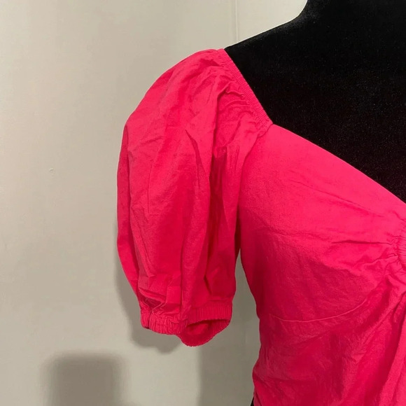 Sim & Sam Hot Pink Puff Sleeve Blouse Top With Cutout at Chest - Picture 2 of 11
